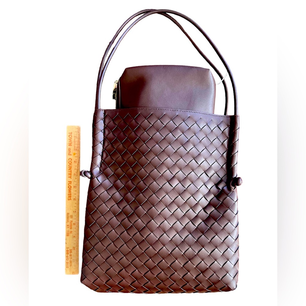 NEW Soft Leather Weaved Shoulder bag with make up pouch